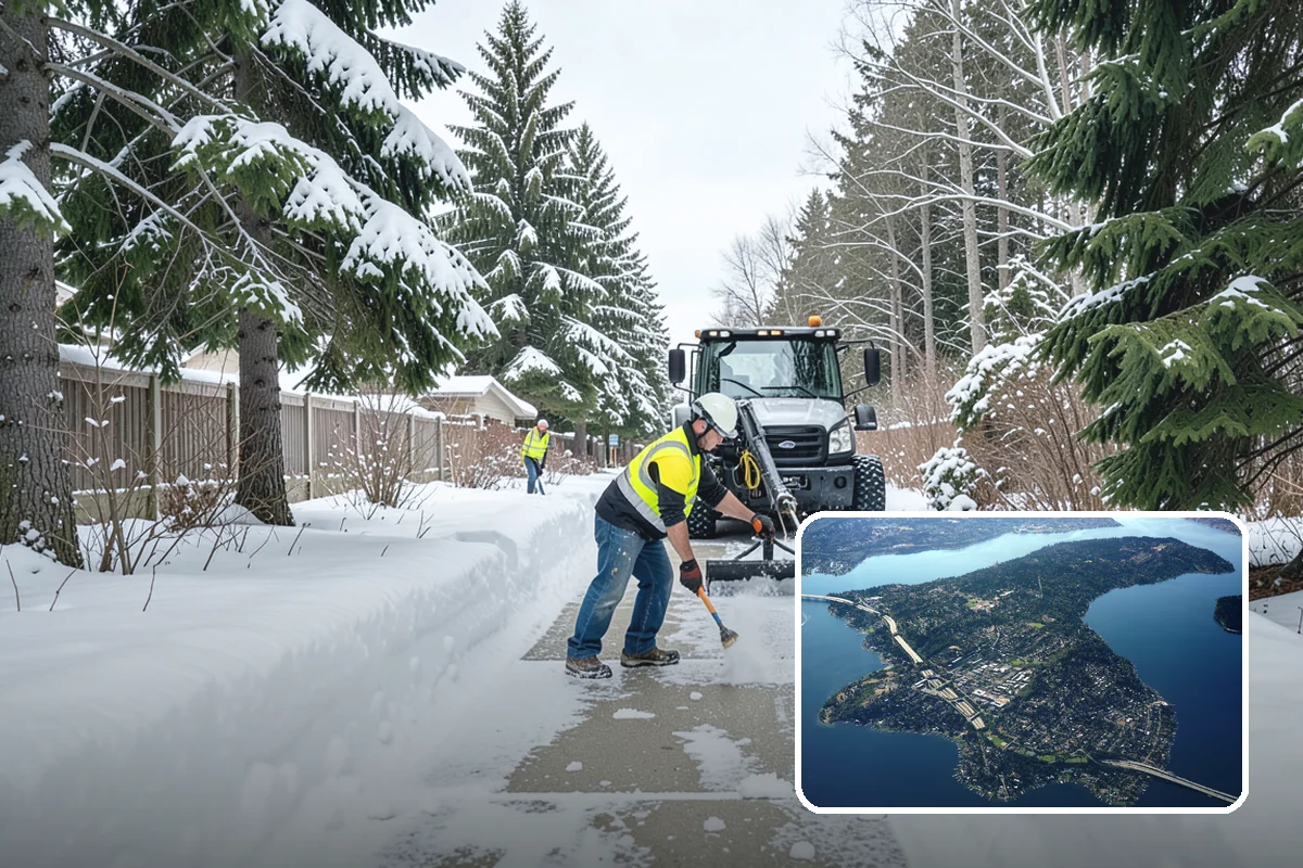 Government Building Snow Removal in Mercer Island, King County, WA - ADA entrances and accessible routes cleared to standard