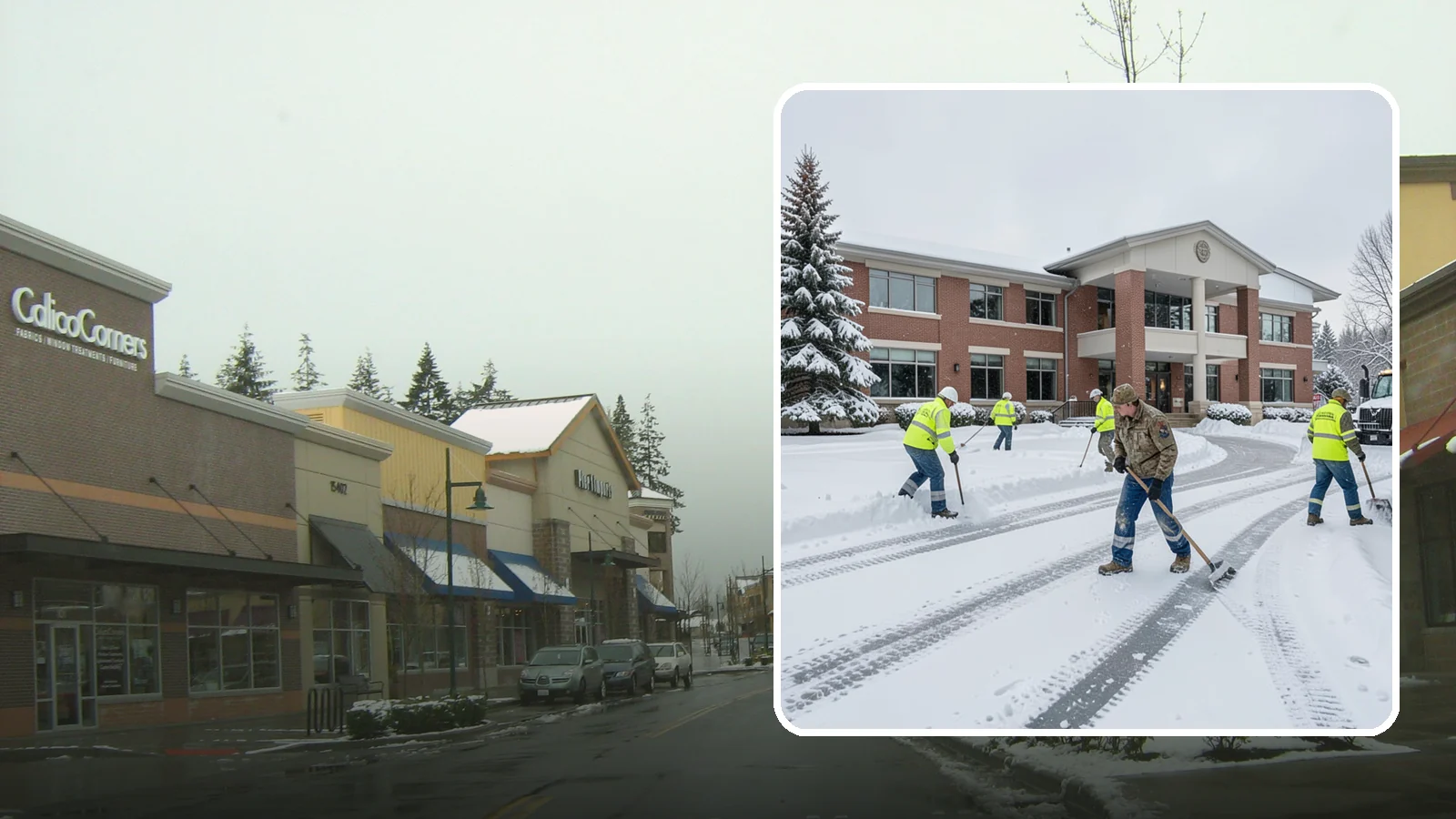 Government Building Snow Removal in Mill Creek, Snohomish County, WA - Public buildings must stay open and accessible, so we keep civic entrances, ADA routes, and public parking clear to code.