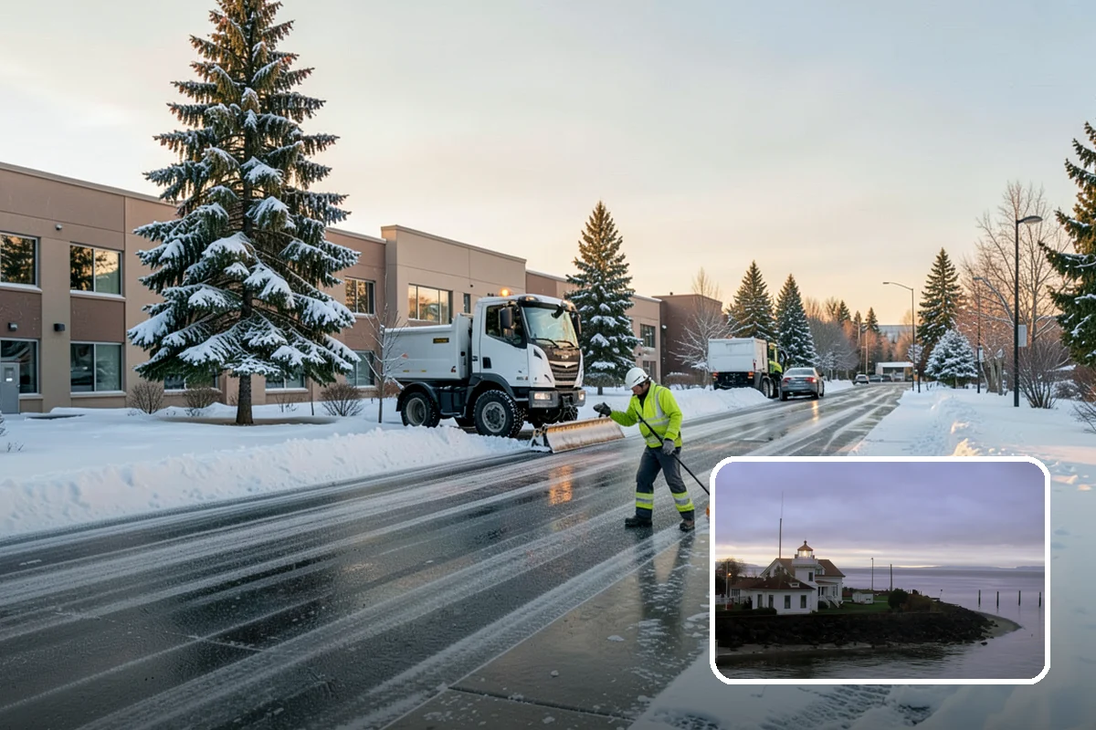 Government Building Snow Removal in Mukilteo, Snohomish County, WA - ADA entrances and accessible routes cleared to standard