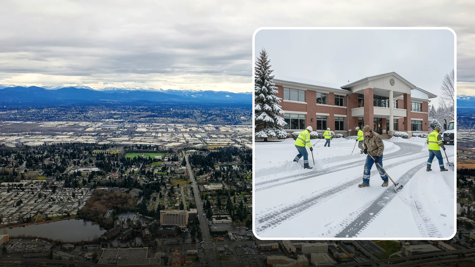 Government Building Snow Removal in SeaTac, King County, WA - Public buildings must stay open and accessible, so we keep civic entrances, ADA routes, and public parking clear to code.