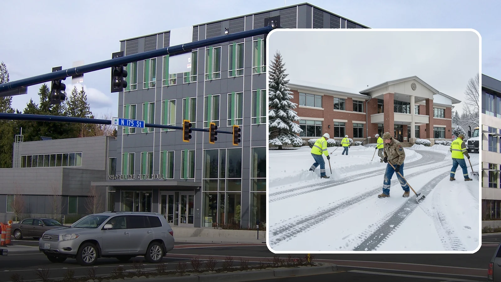 Government Building Snow Removal in Shoreline, King County, WA - Public buildings must stay open and accessible, so we keep civic entrances, ADA routes, and public parking clear to code.