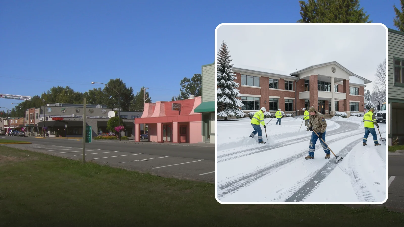 Government Building Snow Removal in Snoqualmie, King County, WA - Public buildings must stay open and accessible, so we keep civic entrances, ADA routes, and public parking clear to code.