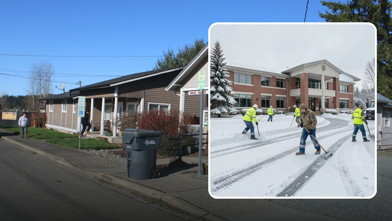 Government Building Snow Removal in South Prairie, Pierce County, WA - Public buildings must stay open and accessible, so we keep civic entrances, ADA routes, and public parking clear to code.