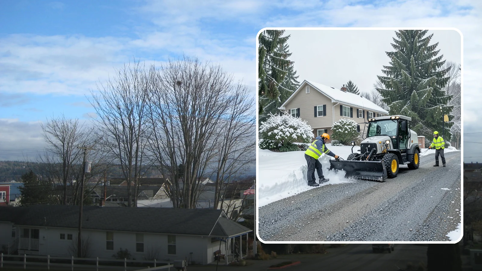 Gravel Driveway Snow Removal in Langley, Island County, WA - We clear gravel driveways carefully to remove snow without scattering your loose surface.