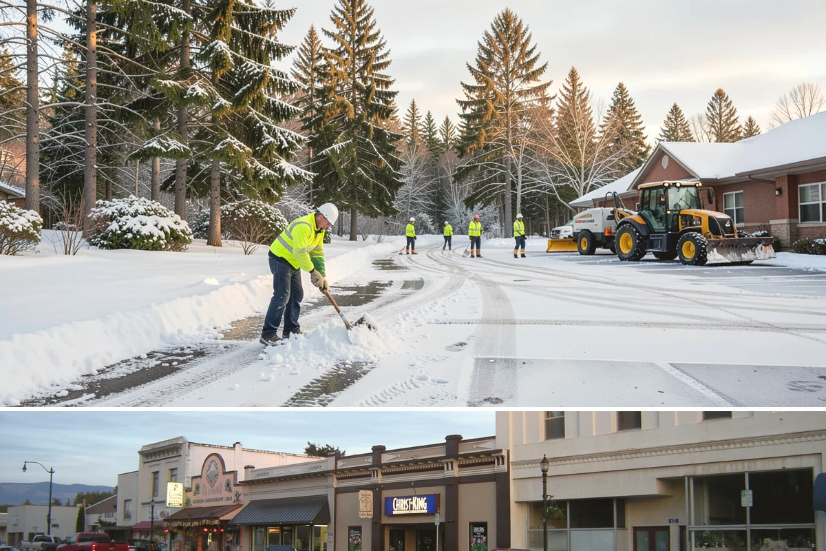 Grocery Store Deicing in Burlington, Skagit County, WA - Deicing runs the winter grocery season, peaking during the freezing-rain days when stores fill ahead of a lowland cold snap.