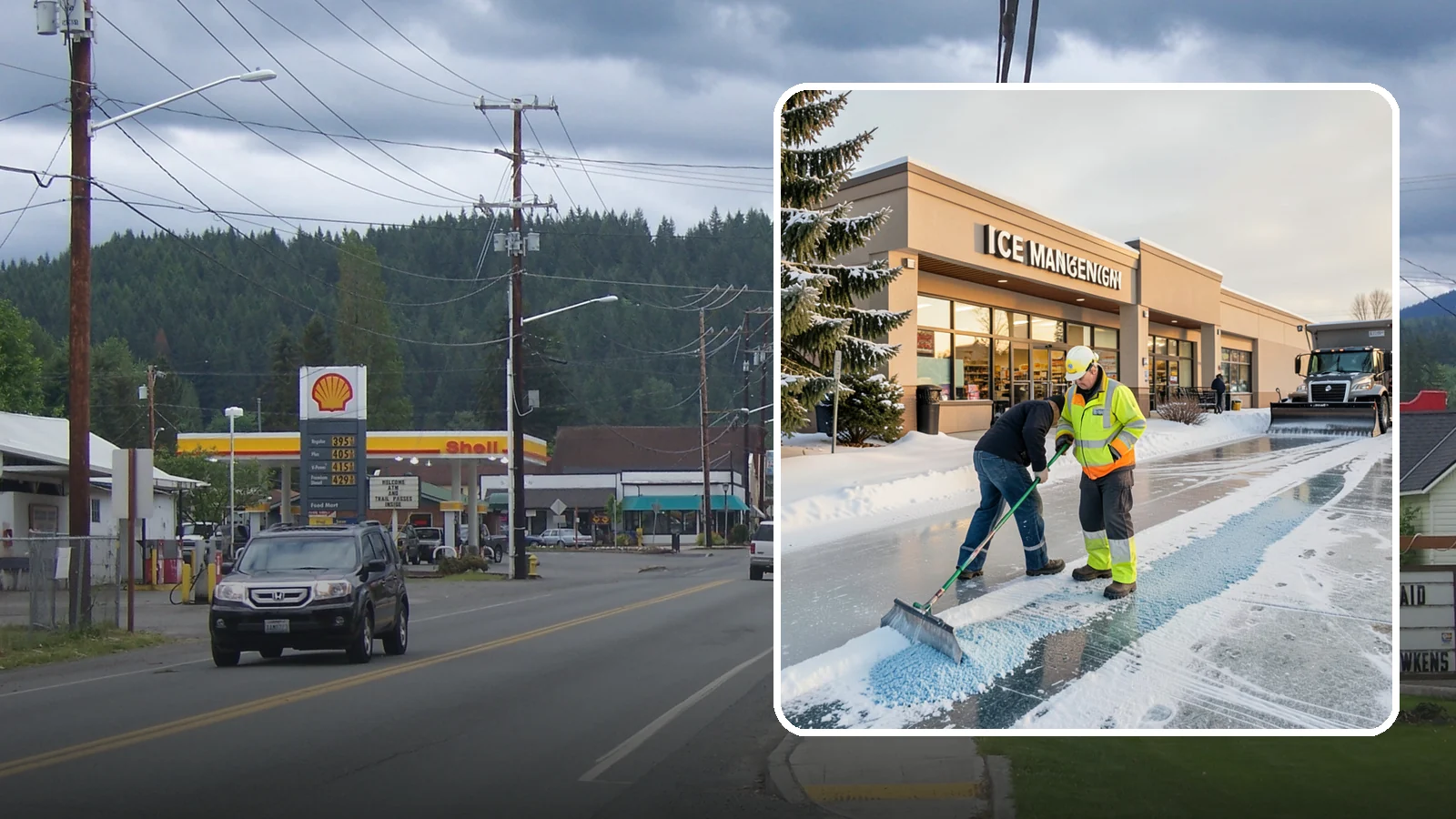 Grocery Store Deicing in Granite Falls, Snohomish County, WA - Deicing for grocery stores, keeping entrances, cart corrals, and loaded-customer paths safe during peak winter shopping.