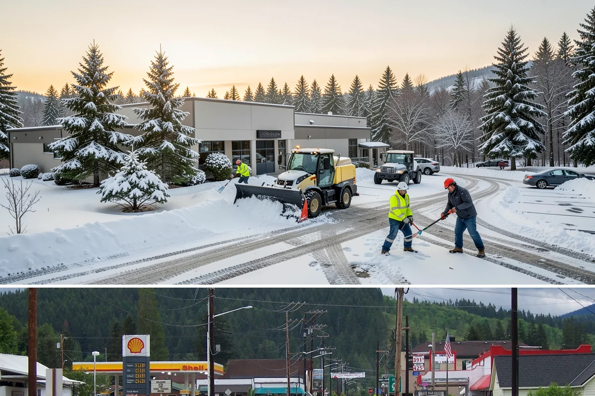 Grocery Store Deicing in Granite Falls, Snohomish County, WA - Deicing runs the winter grocery season, peaking during the freezing-rain days when stores fill ahead of a lowland cold snap.