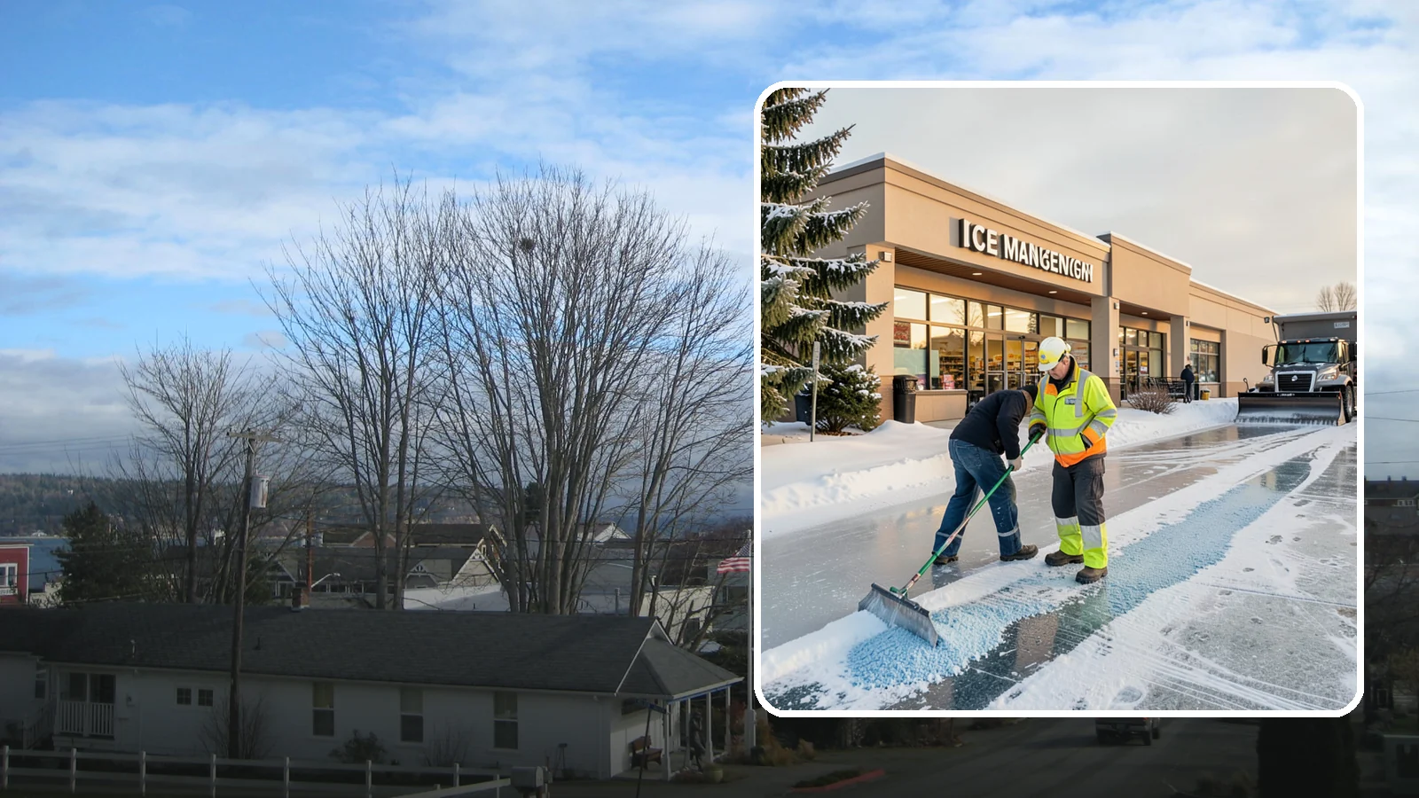 Grocery Store Deicing in Langley, Island County, WA - Deicing for grocery stores, keeping entrances, cart corrals, and loaded-customer paths safe during peak winter shopping.