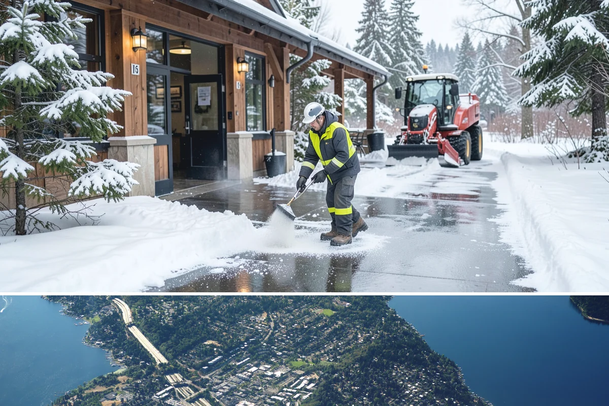 Grocery Store Deicing in Mercer Island, King County, WA - Deicing runs the winter grocery season, peaking during the freezing-rain days when stores fill ahead of a lowland cold snap.