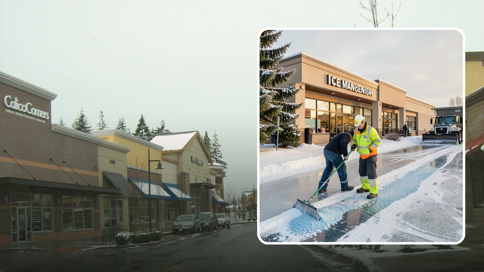 Grocery Store Deicing in Mill Creek, Snohomish County, WA - Deicing for grocery stores, keeping entrances, cart corrals, and loaded-customer paths safe during peak winter shopping.