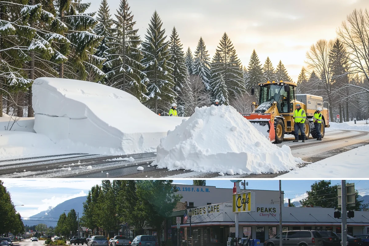 Grocery Store Deicing in North Bend, King County, WA - Deicing runs the winter grocery season, peaking during the freezing-rain days when stores fill ahead of a lowland cold snap.