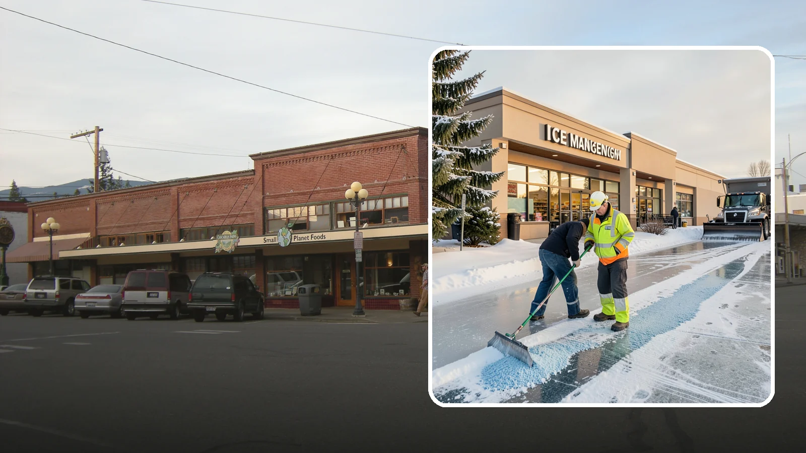 Grocery Store Deicing in Sedro-Woolley, Skagit County, WA - Deicing for grocery stores, keeping entrances, cart corrals, and loaded-customer paths safe during peak winter shopping.