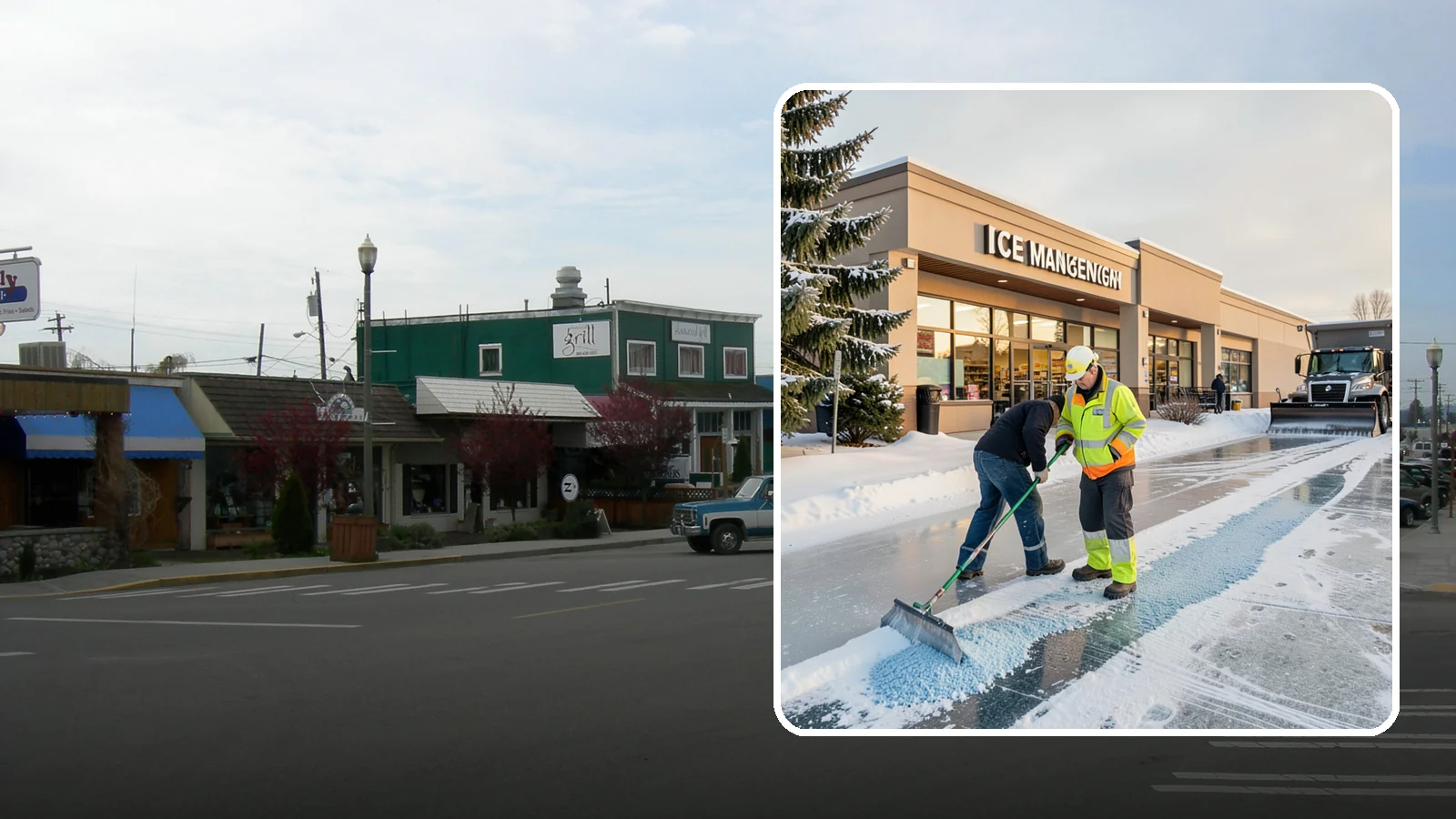 Grocery Store Deicing in Stanwood, Snohomish County, WA - Deicing for grocery stores, keeping entrances, cart corrals, and loaded-customer paths safe during peak winter shopping.