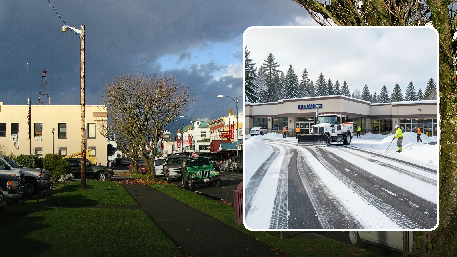 Grocery Store Parking Lot Snow Removal in Arlington, Snohomish County, WA - We clear grocery store lots early so Western Washington shoppers park, load carts, and reach the doors safely in winter.