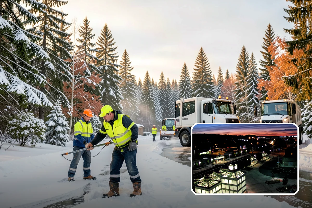Grocery Store Parking Lot Snow Removal in Auburn, King County, WA - Shoppers park and reach the doors on a cleared, deiced lot