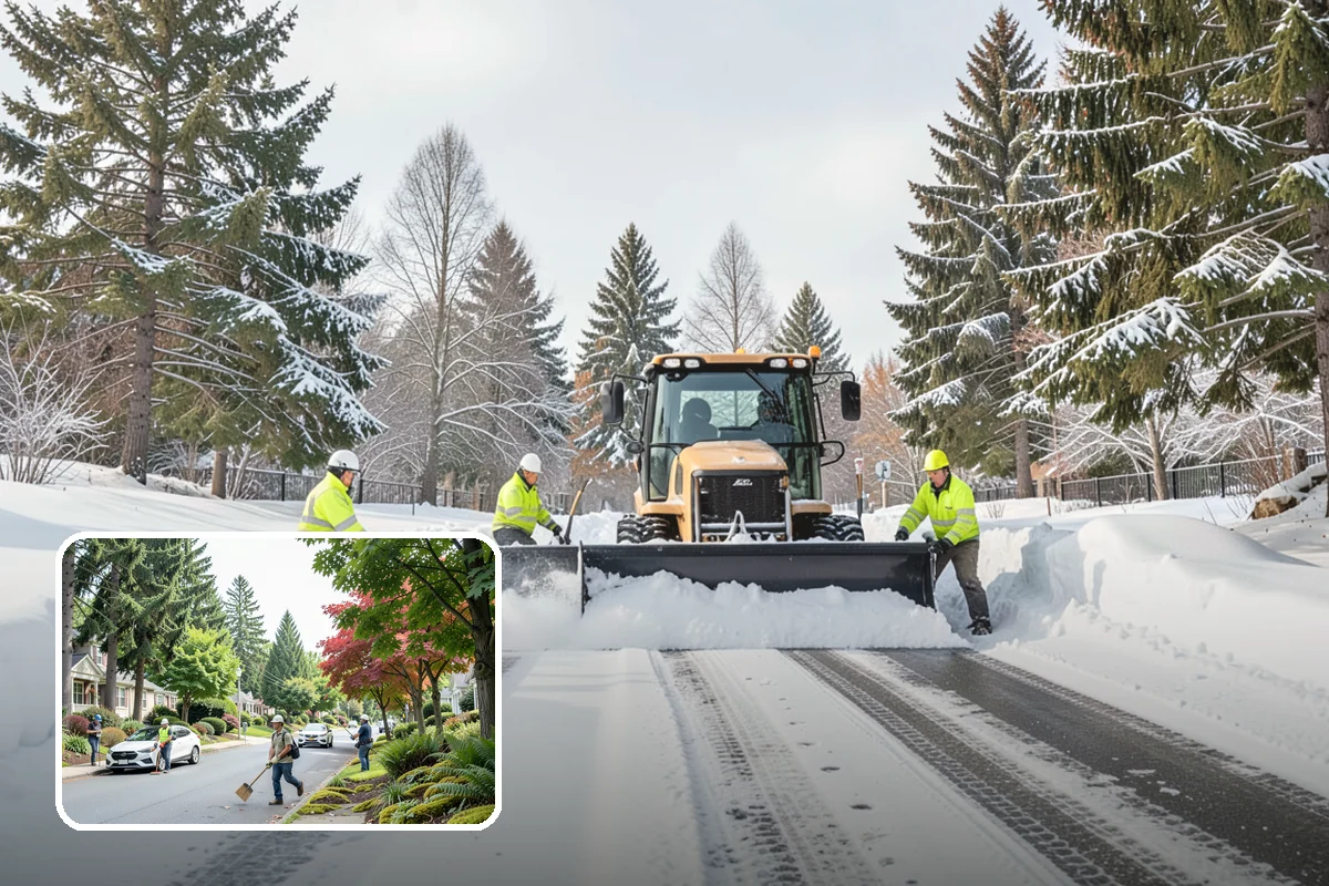 Grocery Store Parking Lot Snow Removal in Beaux Arts Village, King County, WA - Shoppers park and reach the doors on a cleared, deiced lot