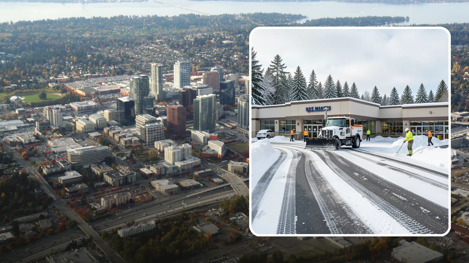 Grocery Store Parking Lot Snow Removal in Bellevue, King County, WA - We clear grocery store lots early so Western Washington shoppers park, load carts, and reach the doors safely in winter.