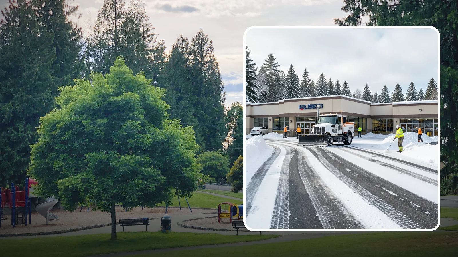 Grocery Store Parking Lot Snow Removal in Bonney Lake, Pierce County, WA - We clear grocery store lots early so Western Washington shoppers park, load carts, and reach the doors safely in winter.