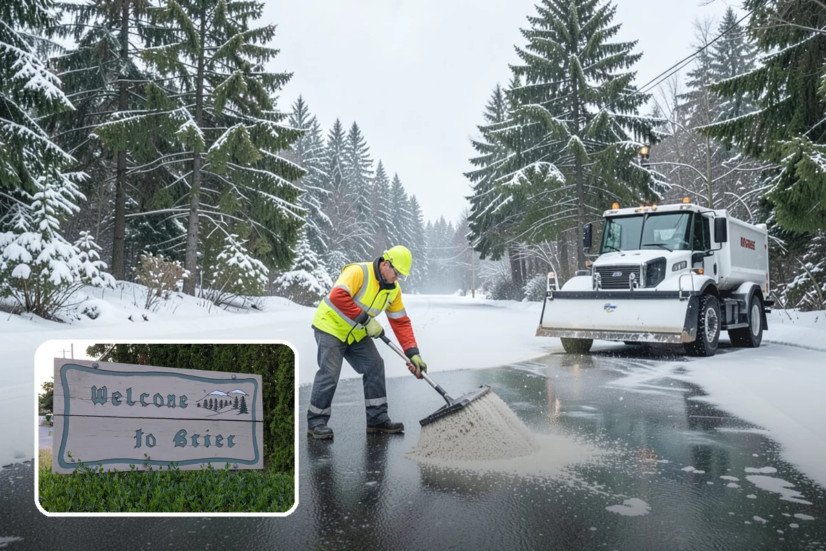 Grocery Store Parking Lot Snow Removal in Brier, Snohomish County, WA - Shoppers park and reach the doors on a cleared, deiced lot