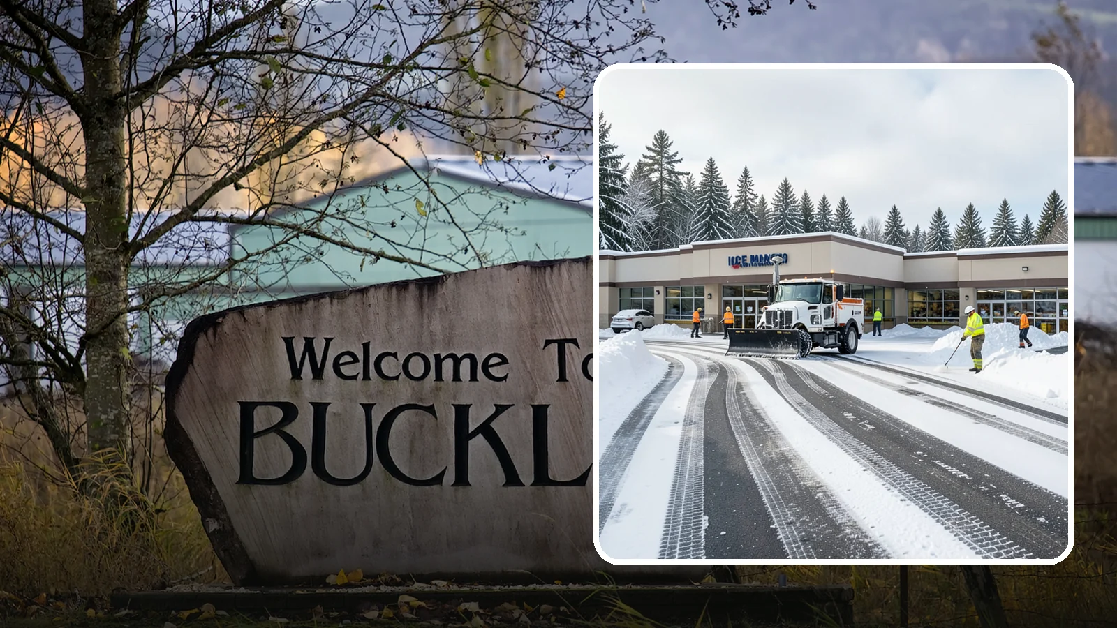 Grocery Store Parking Lot Snow Removal in Buckley, Pierce County, WA - We clear grocery store lots early so Western Washington shoppers park, load carts, and reach the doors safely in winter.