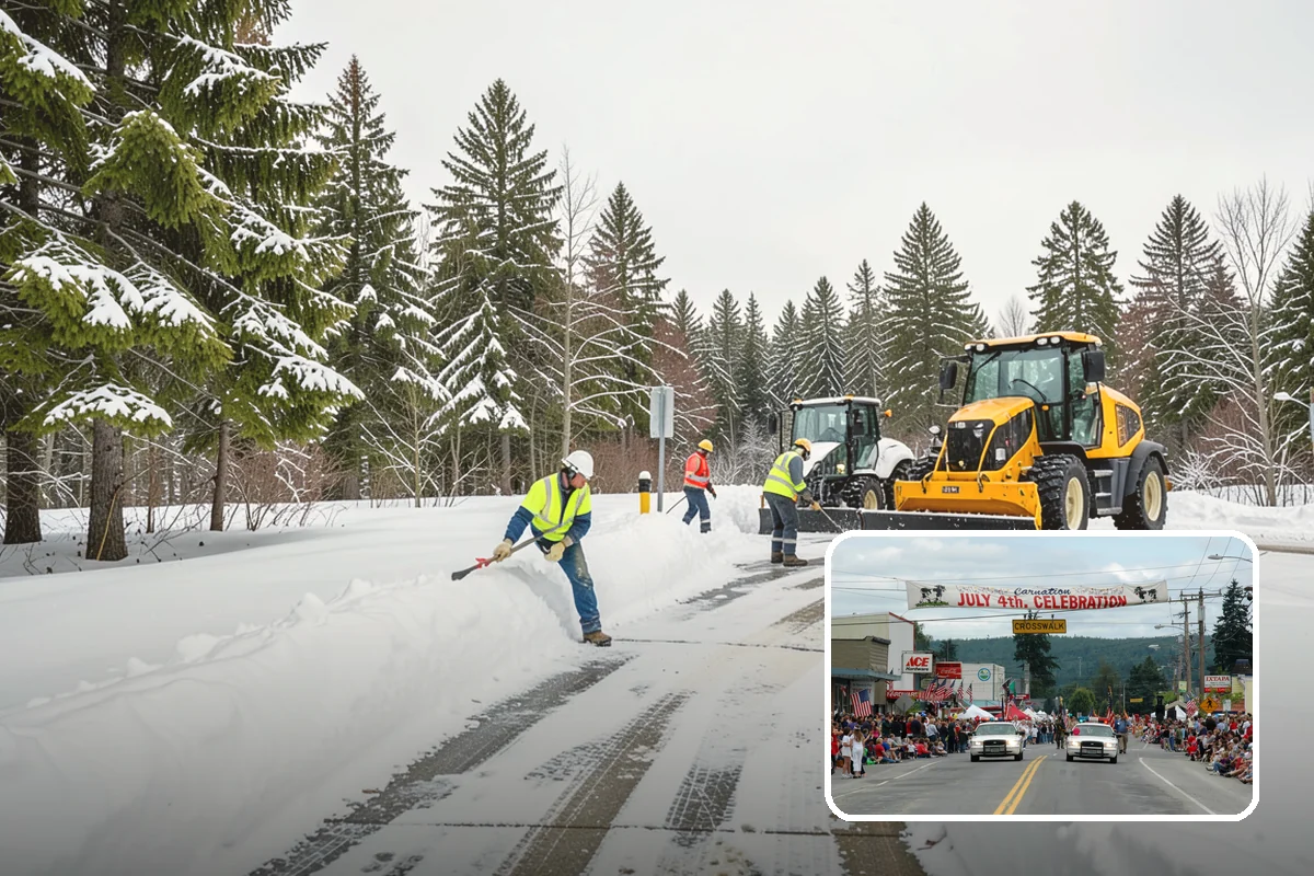 Grocery Store Parking Lot Snow Removal in Carnation, King County, WA - Shoppers park and reach the doors on a cleared, deiced lot