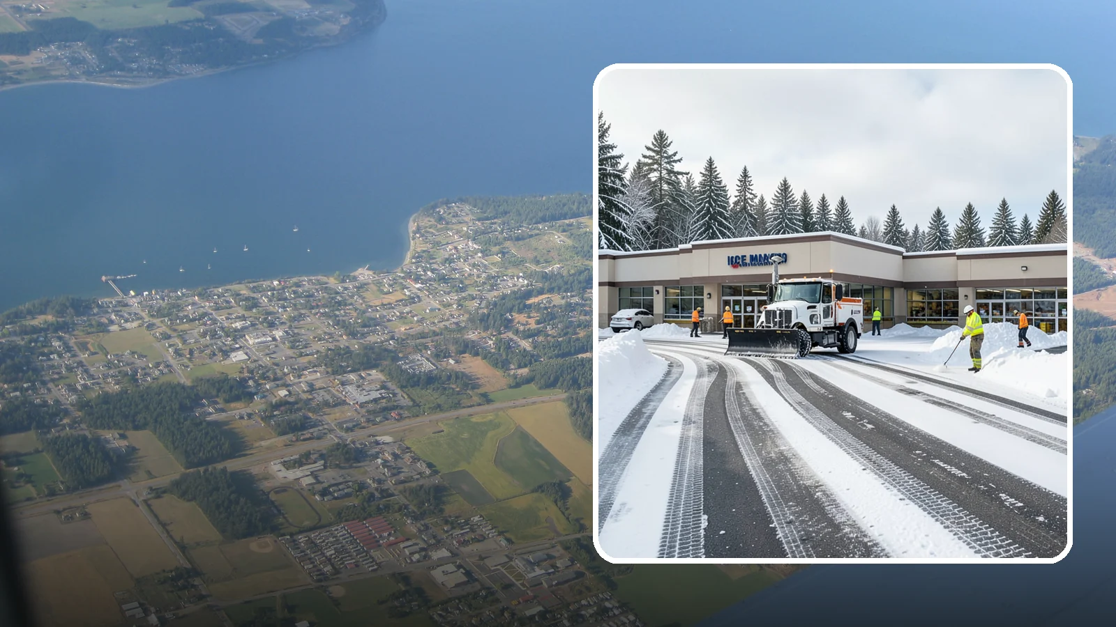 Grocery Store Parking Lot Snow Removal in Coupeville, Island County, WA - We clear grocery store lots early so Western Washington shoppers park, load carts, and reach the doors safely in winter.