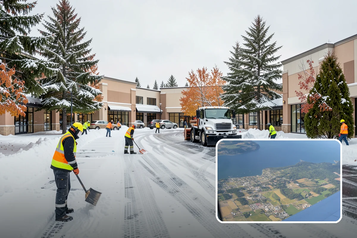 Grocery Store Parking Lot Snow Removal in Coupeville, Island County, WA - Shoppers park and reach the doors on a cleared, deiced lot