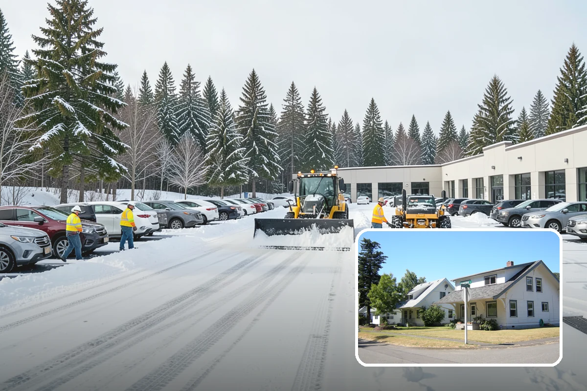 Grocery Store Parking Lot Snow Removal in DuPont, Pierce County, WA - Shoppers park and reach the doors on a cleared, deiced lot