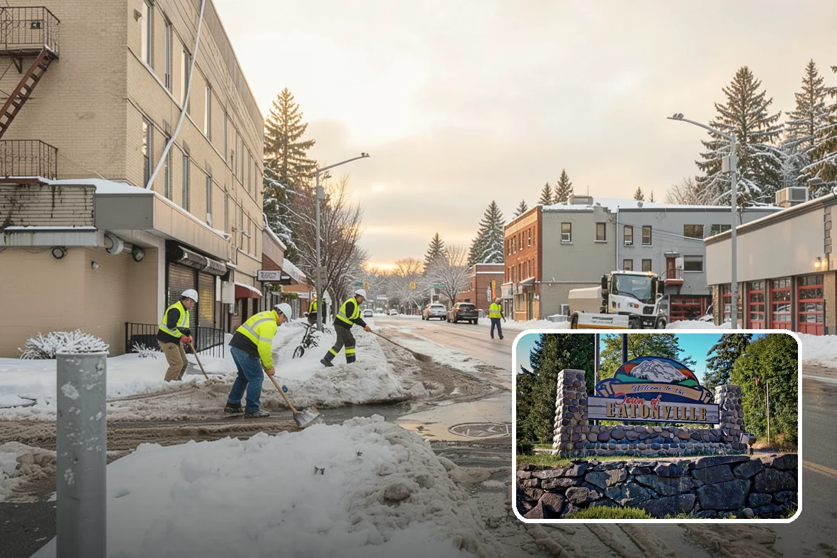 Grocery Store Parking Lot Snow Removal in Eatonville, Pierce County, WA - Shoppers park and reach the doors on a cleared, deiced lot