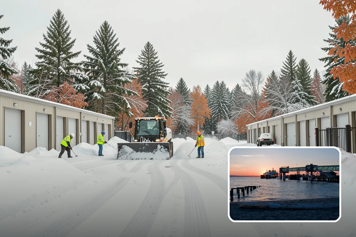 Grocery Store Parking Lot Snow Removal in Edmonds, Snohomish County, WA - Shoppers park and reach the doors on a cleared, deiced lot