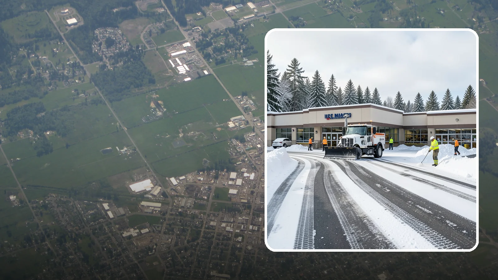 Grocery Store Parking Lot Snow Removal in Enumclaw, King County, WA - We clear grocery store lots early so Western Washington shoppers park, load carts, and reach the doors safely in winter.
