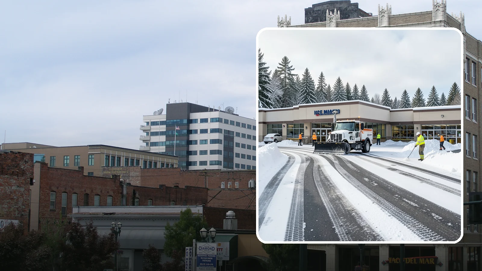 Grocery Store Parking Lot Snow Removal in Everett, Snohomish County, WA - We clear grocery store lots early so Western Washington shoppers park, load carts, and reach the doors safely in winter.