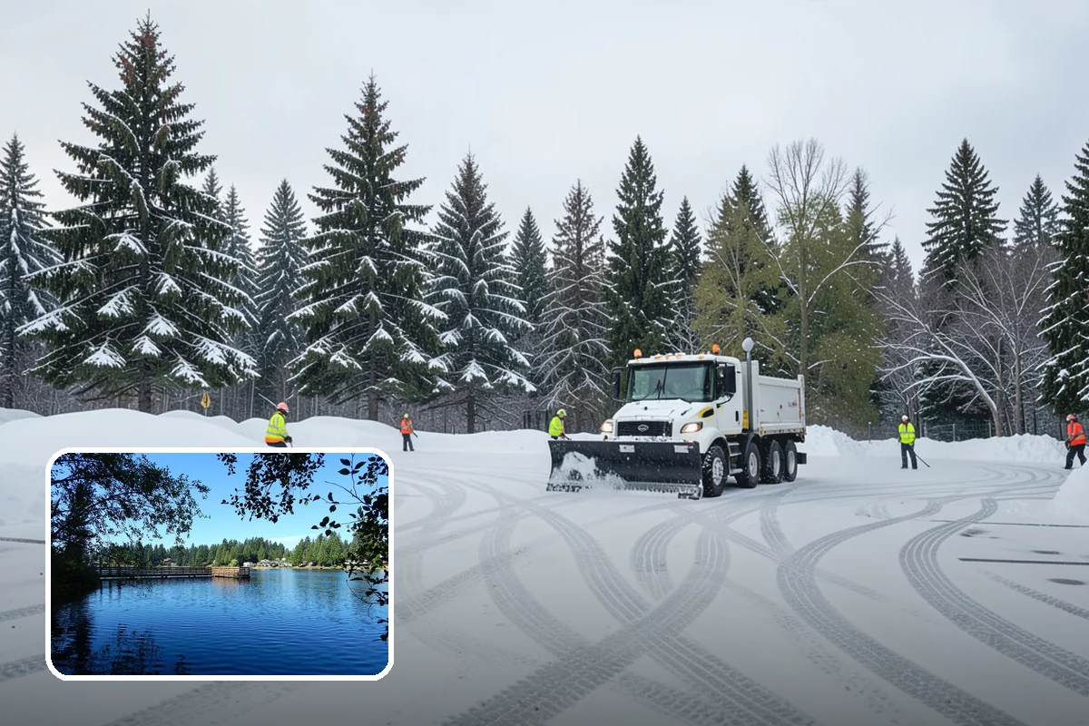 Grocery Store Parking Lot Snow Removal in Federal Way, King County, WA - Shoppers park and reach the doors on a cleared, deiced lot