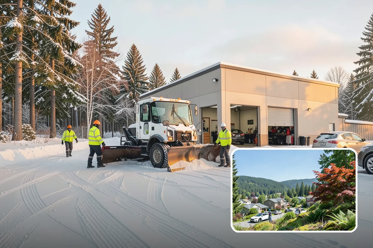 Grocery Store Parking Lot Snow Removal in Index, Snohomish County, WA - Shoppers park and reach the doors on a cleared, deiced lot