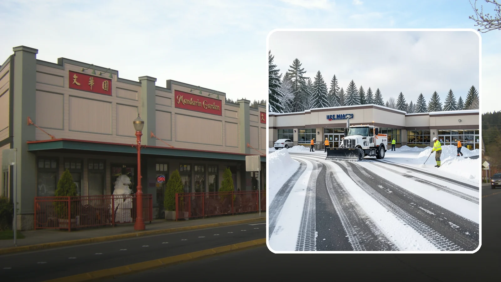 Grocery Store Parking Lot Snow Removal in Issaquah, King County, WA - We clear grocery store lots early so Western Washington shoppers park, load carts, and reach the doors safely in winter.