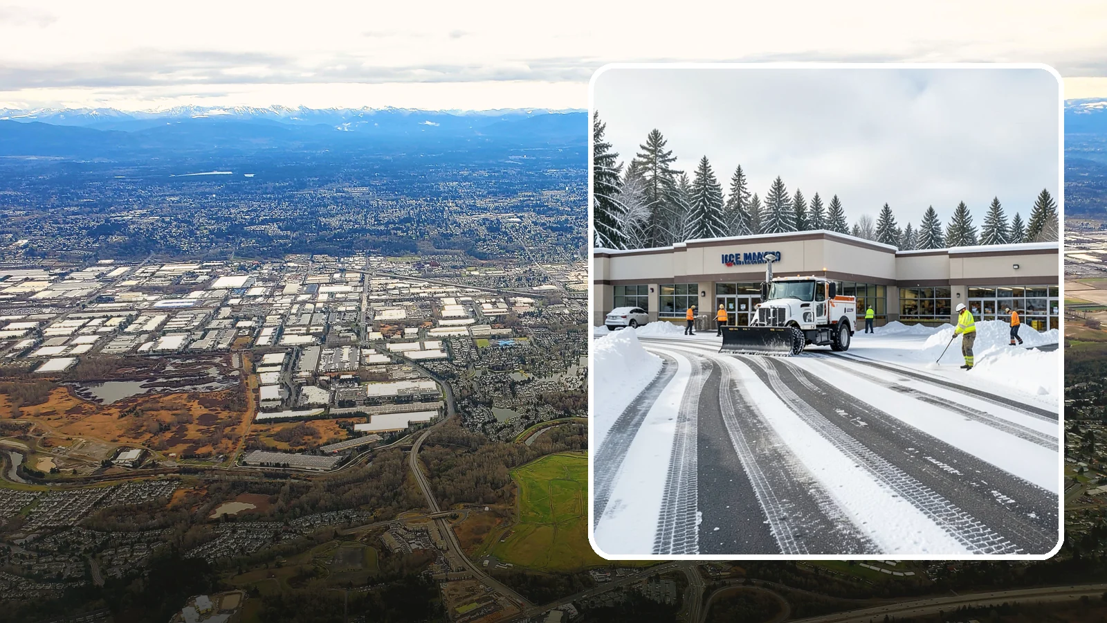 Grocery Store Parking Lot Snow Removal in Kent, King County, WA - We clear grocery store lots early so Western Washington shoppers park, load carts, and reach the doors safely in winter.