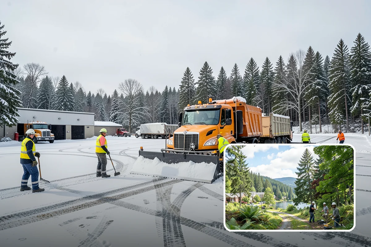 Grocery Store Parking Lot Snow Removal in Lake Forest Park, King County, WA - Shoppers park and reach the doors on a cleared, deiced lot