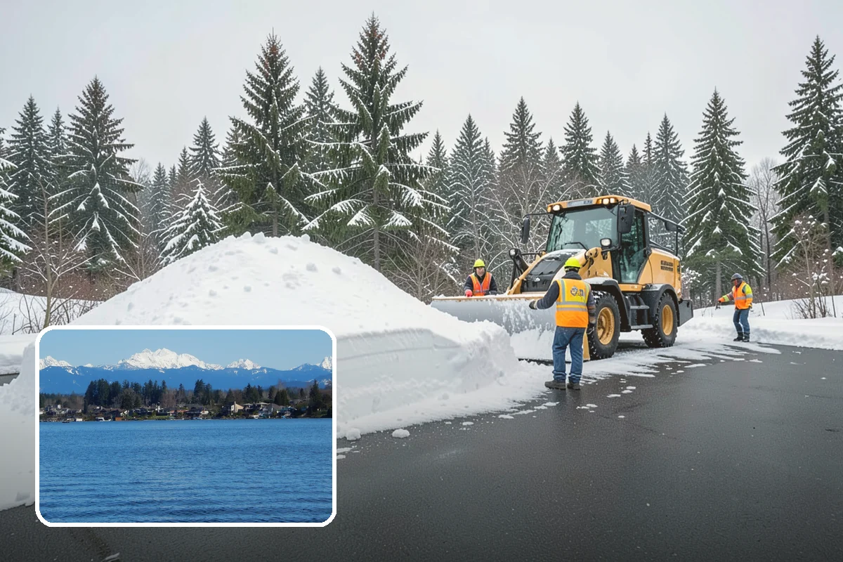 Grocery Store Parking Lot Snow Removal in Lake Stevens, Snohomish County, WA - Shoppers park and reach the doors on a cleared, deiced lot