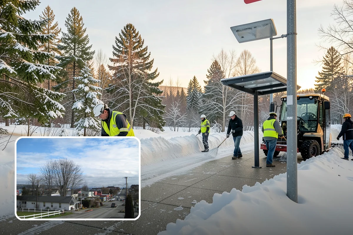 Grocery Store Parking Lot Snow Removal in Langley, Island County, WA - Shoppers park and reach the doors on a cleared, deiced lot