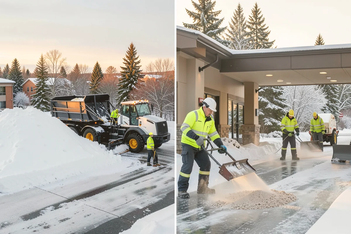 Grocery Store Parking Lot Snow Removal in Langley, Island County, WA - Map cart corrals, crosswalks, and loading areas with the store
