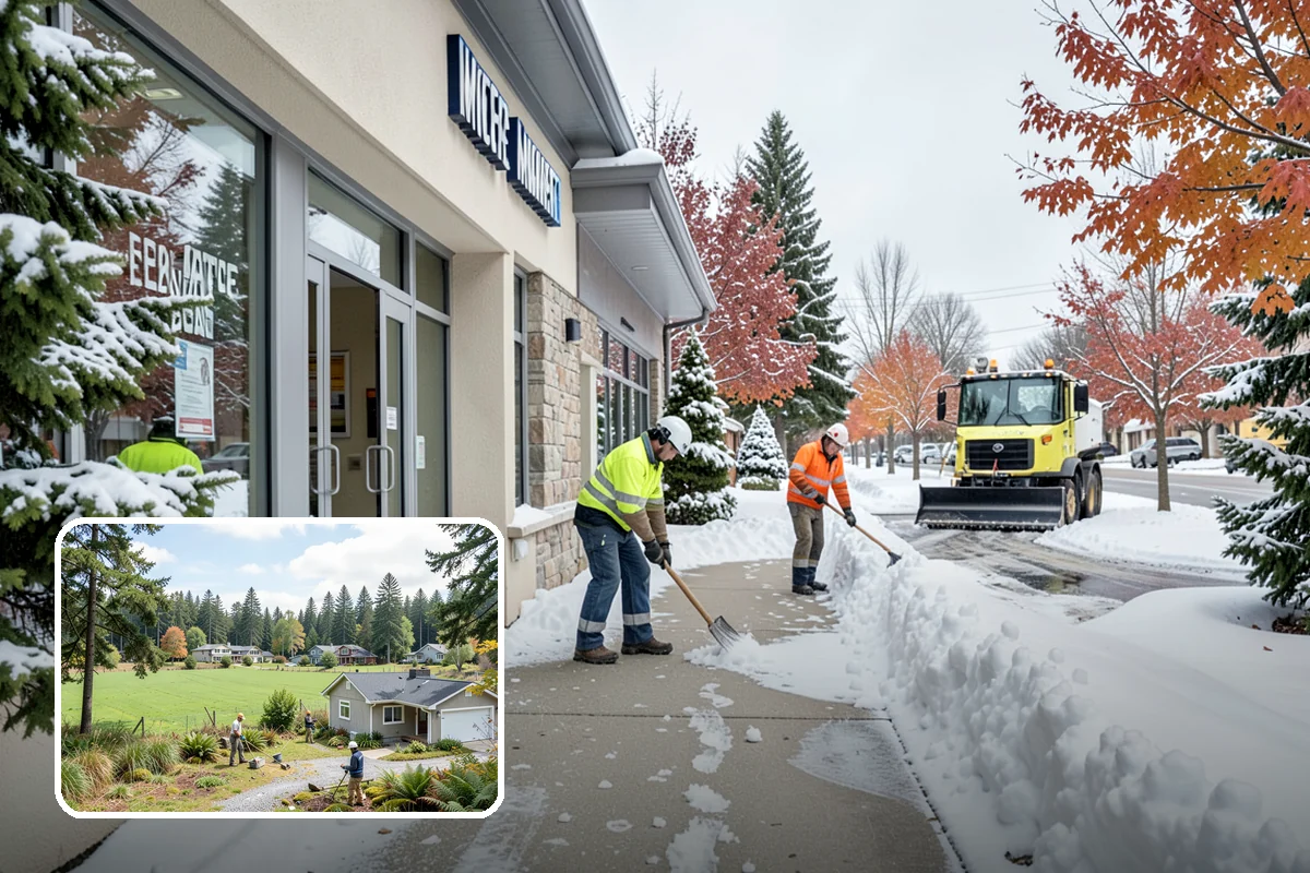 Grocery Store Parking Lot Snow Removal in Lyman, Skagit County, WA - Shoppers park and reach the doors on a cleared, deiced lot