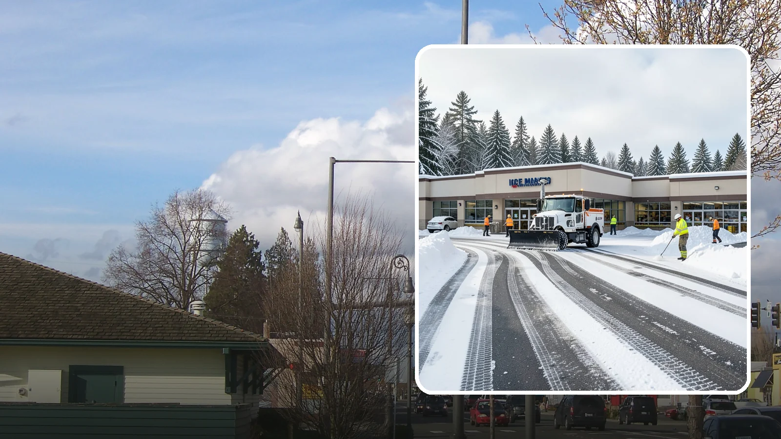 Grocery Store Parking Lot Snow Removal in Marysville, Snohomish County, WA - We clear grocery store lots early so Western Washington shoppers park, load carts, and reach the doors safely in winter.
