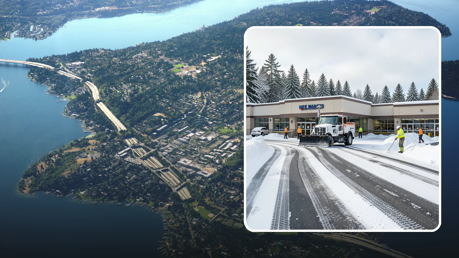 Grocery Store Parking Lot Snow Removal in Mercer Island, King County, WA - We clear grocery store lots early so Western Washington shoppers park, load carts, and reach the doors safely in winter.