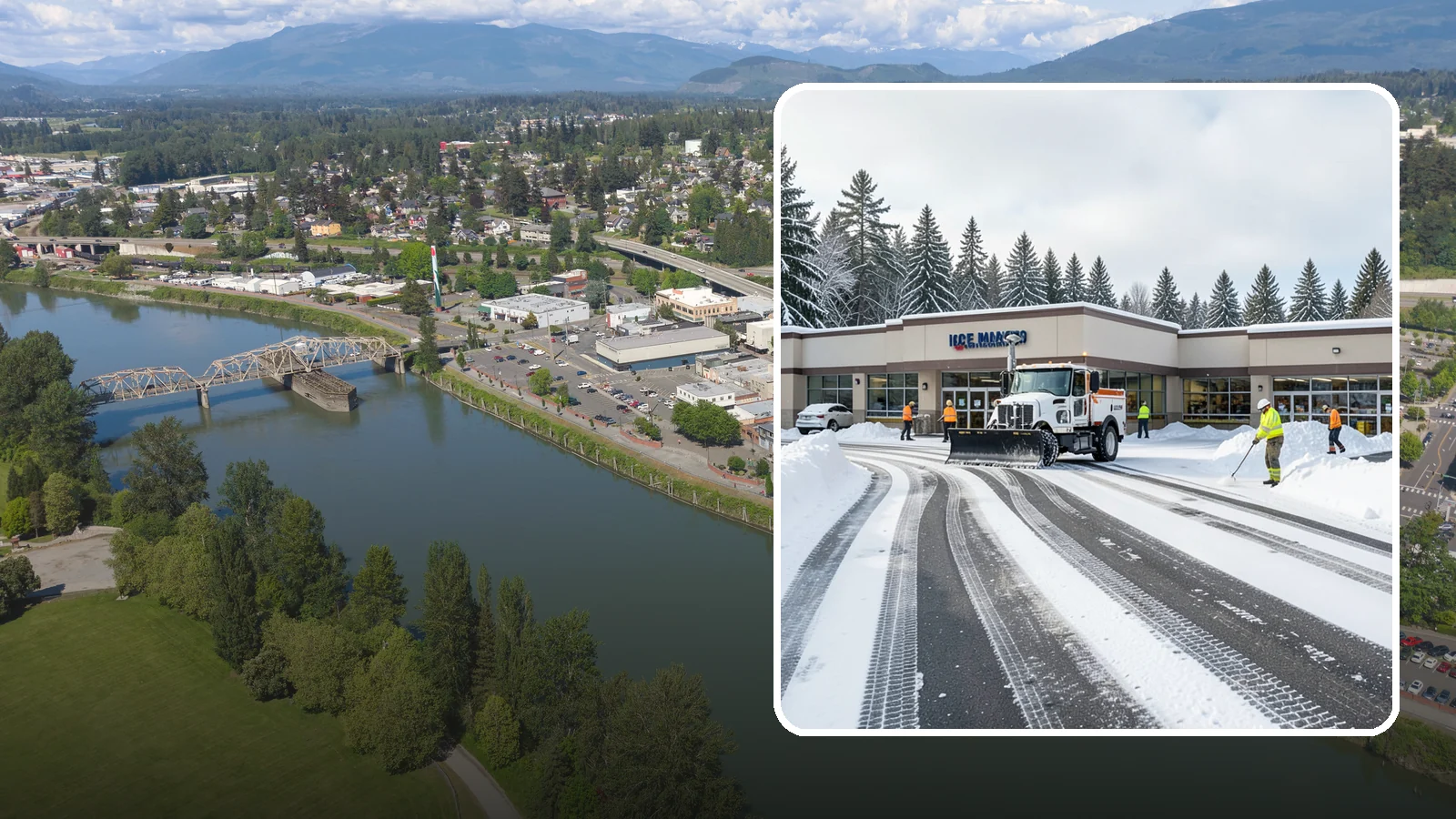 Grocery Store Parking Lot Snow Removal in Mount Vernon, Skagit County, WA - We clear grocery store lots early so Western Washington shoppers park, load carts, and reach the doors safely in winter.