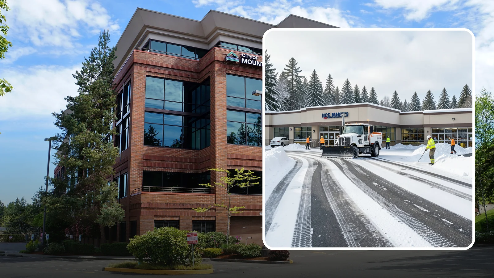 Grocery Store Parking Lot Snow Removal in Mountlake Terrace, Snohomish County, WA - We clear grocery store lots early so Western Washington shoppers park, load carts, and reach the doors safely in winter.