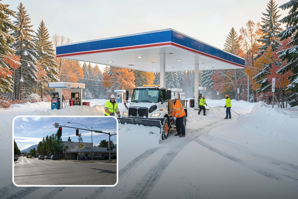 Grocery Store Parking Lot Snow Removal in North Bend, King County, WA - Shoppers park and reach the doors on a cleared, deiced lot