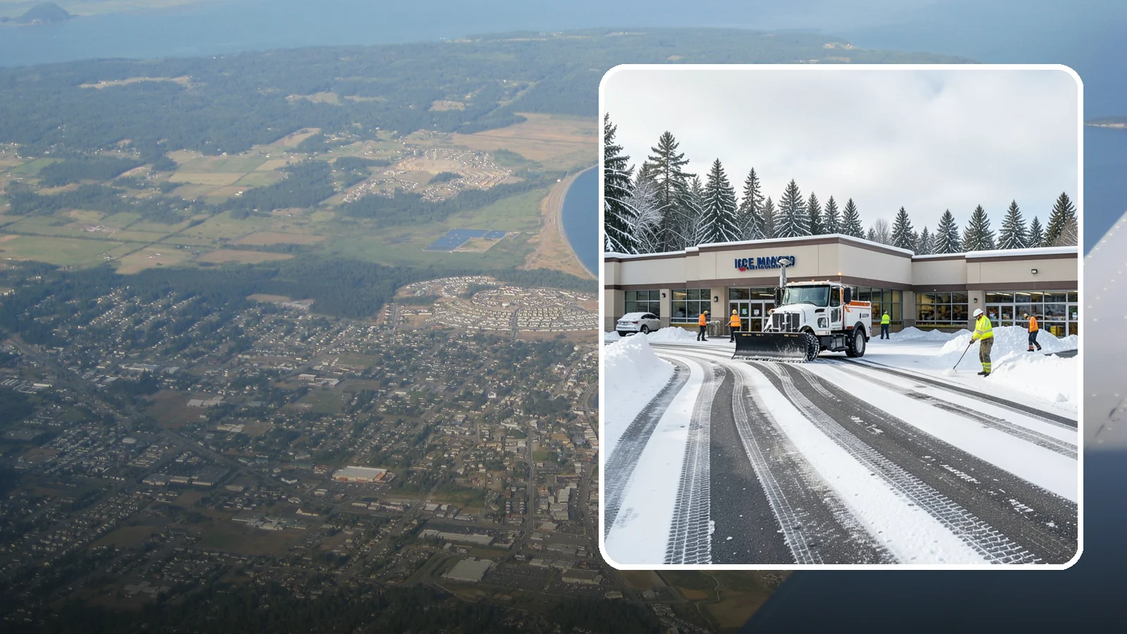 Grocery Store Parking Lot Snow Removal in Oak Harbor, Island County, WA - We clear grocery store lots early so Western Washington shoppers park, load carts, and reach the doors safely in winter.