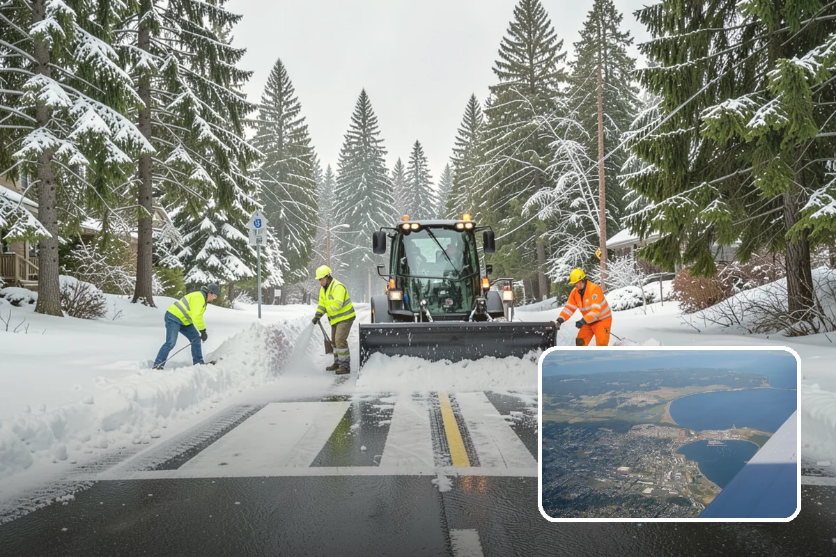 Grocery Store Parking Lot Snow Removal in Oak Harbor, Island County, WA - Shoppers park and reach the doors on a cleared, deiced lot
