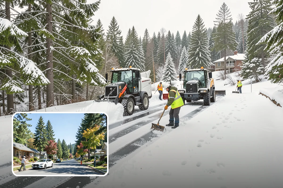 Grocery Store Parking Lot Snow Removal in Orting, Pierce County, WA - Shoppers park and reach the doors on a cleared, deiced lot