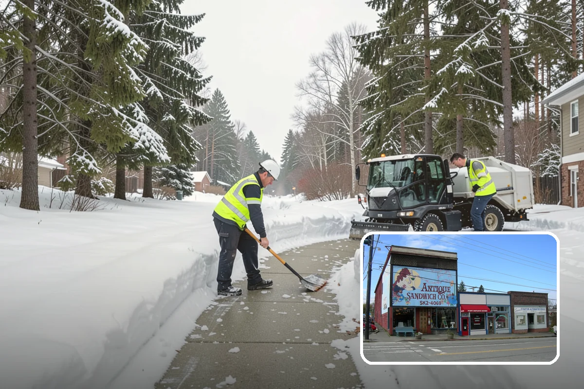 Grocery Store Parking Lot Snow Removal in Ruston, Pierce County, WA - Shoppers park and reach the doors on a cleared, deiced lot